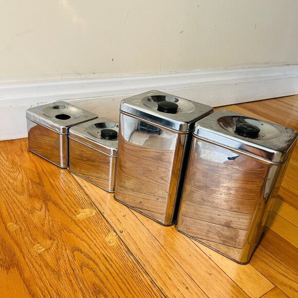 Vintage MCM Lincoln Beautyware Metal Kitchen Canister Set Four Piece - Picture 12 of 16